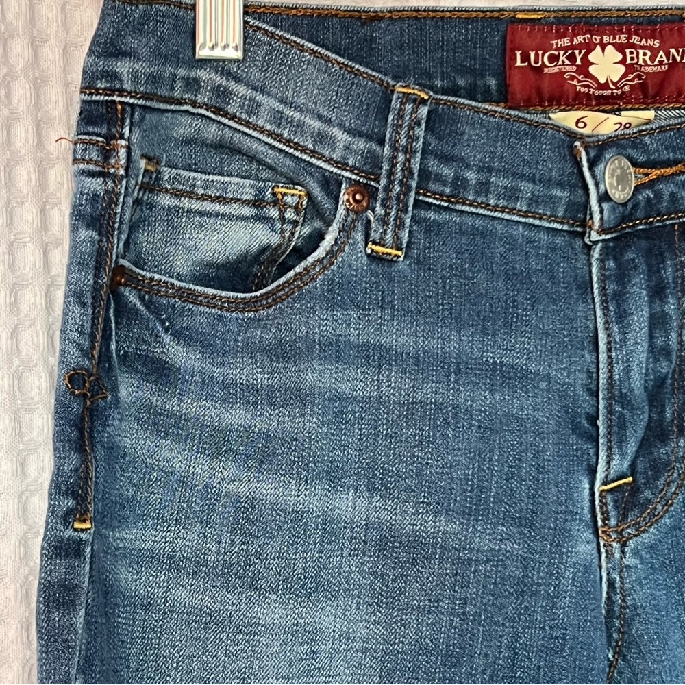 Lucky Brand women med blue acid wash jeans Sofia bootcut mid rise Sz 6/28 Tall - Picture 6 of 16